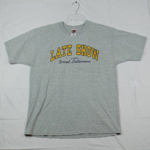Vintage 90s Late Show with David Letterman Gray Short Sleeve T-Shirt Mens XL.